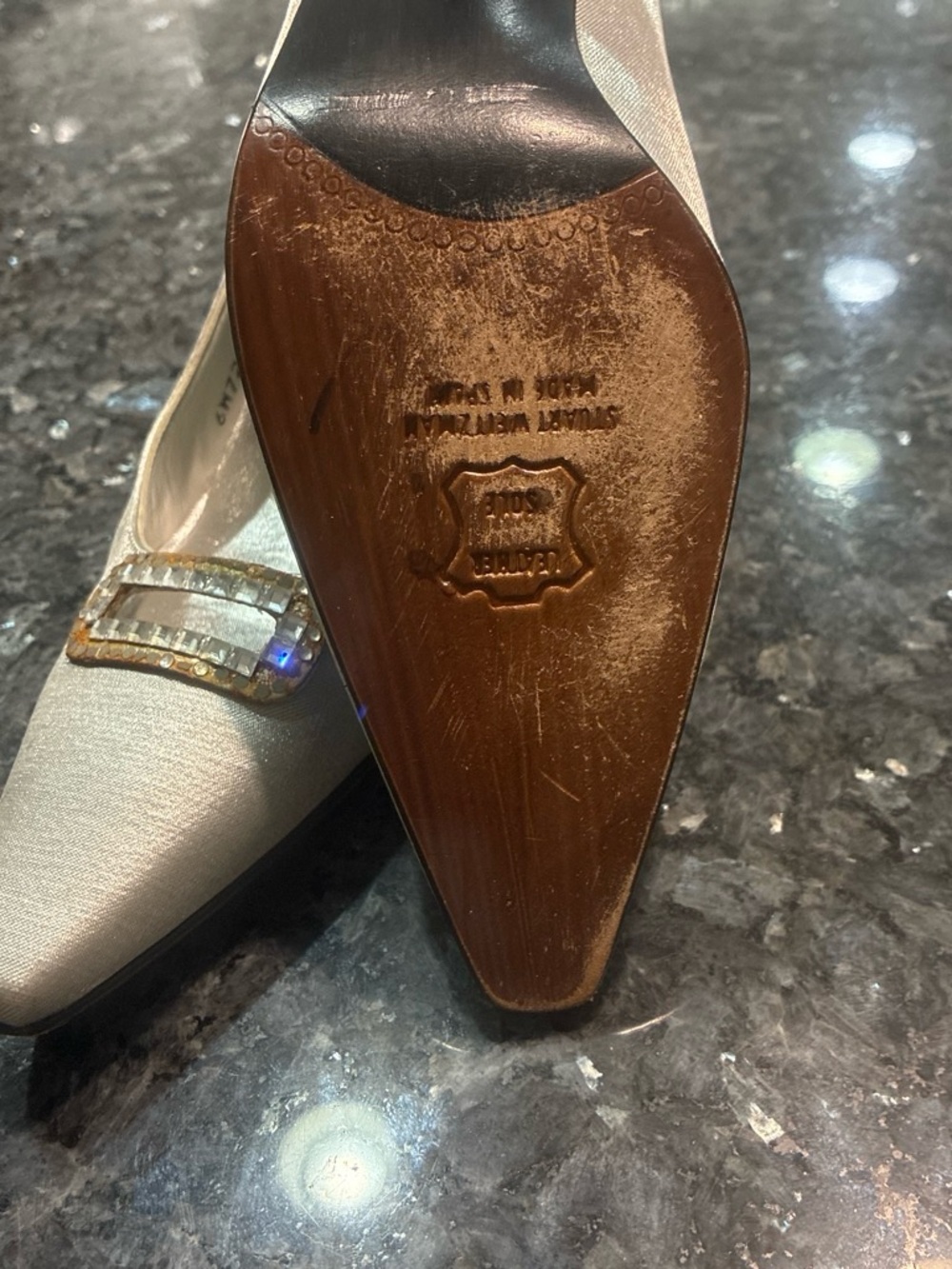 Stuart Weitzman silver Satin Pointed-Toe Flats with Crystal-Trim Buckle - Picture 3 of 3